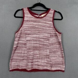 Vanessa Virginia Tank Womens S Red Striped Crew Neck Knit Fringe Casual Top